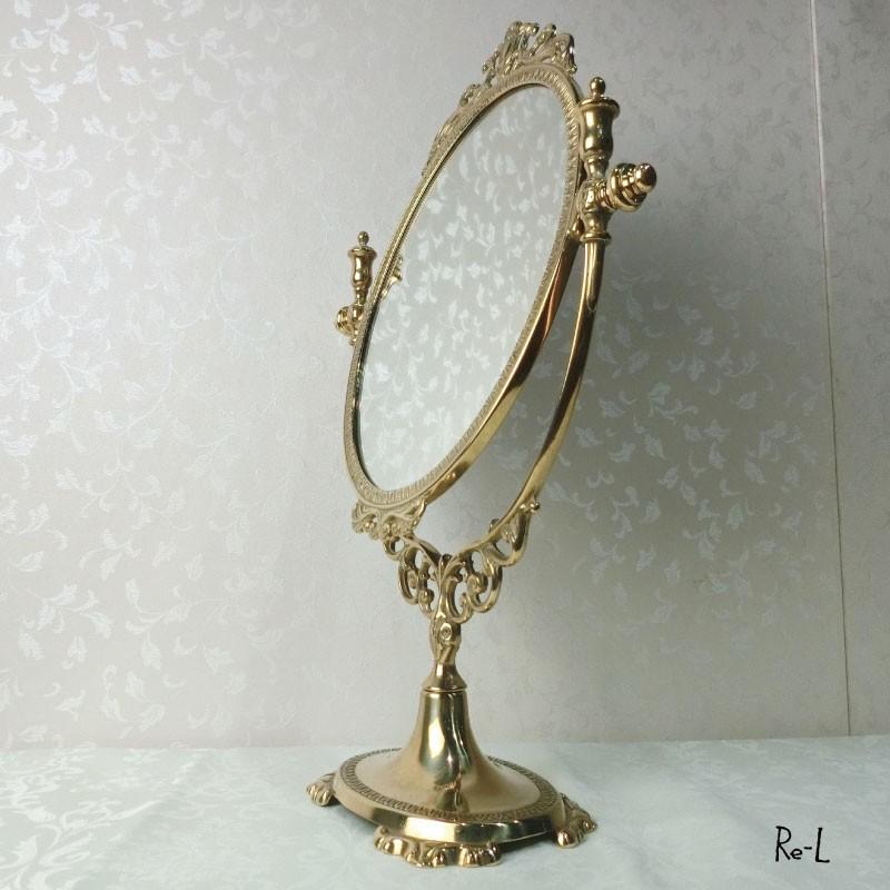 イタリア製 オーバル型 真鍮スタンドミラーLサイズ卓上ミラー 化粧鏡