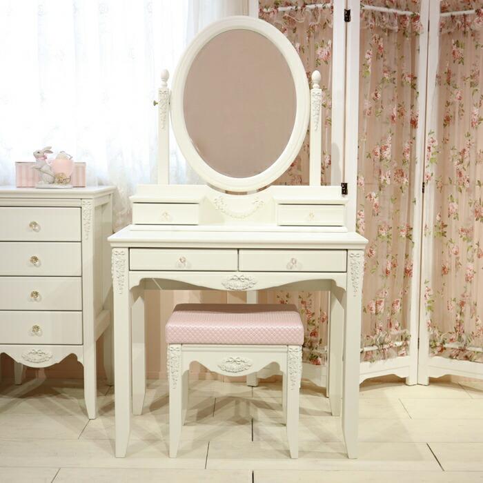 シャビーシックドレッサー＋スツールセットホワイト