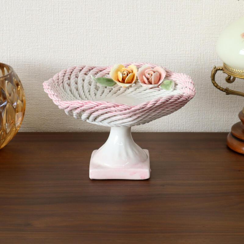 陶花 コンポート 花かご フラワー ピンク 置物 イタリア製 ギフトなど 