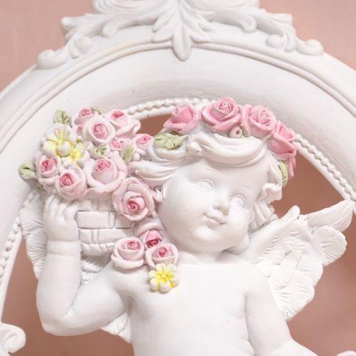エンジェル 壁掛け パネル 薔薇を持ったかわいい天使 エンゼル ピンク 