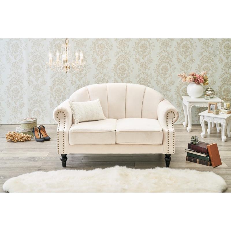 ルコ 2人掛けソファ 2色より選択 ピンク アイボリー ソファ チェア