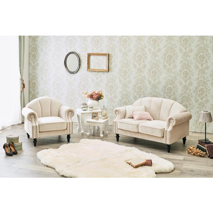 ルコ 2人掛けソファ 2色より選択 ピンク アイボリー ソファ チェア