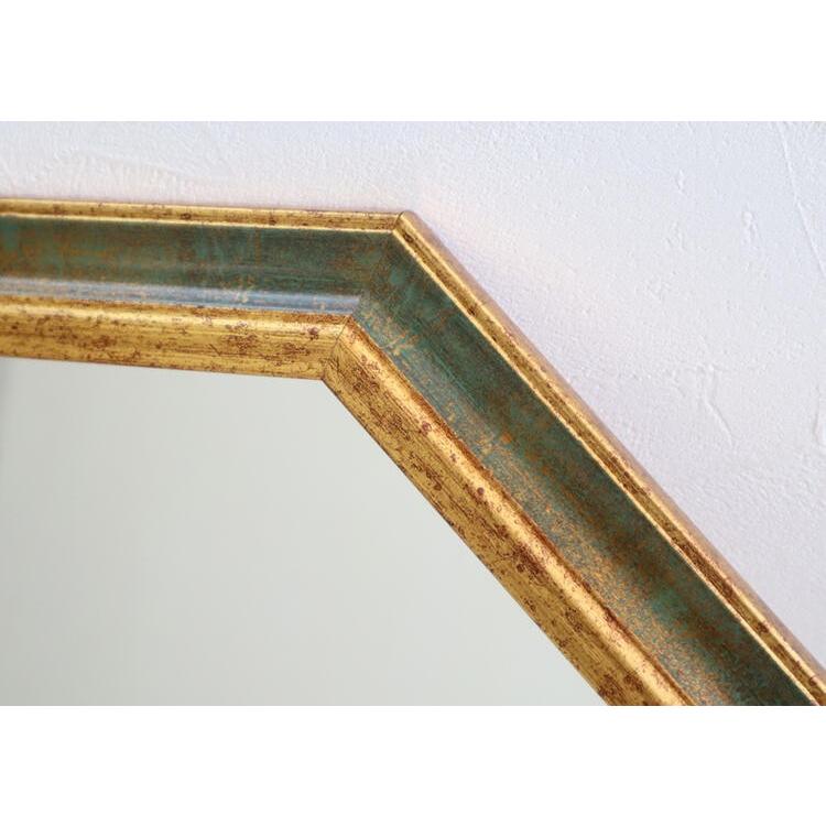 イタリア製 八角形 ウォールミラー グリーン×ゴールド アンティーク