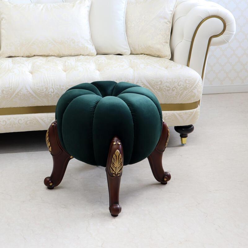 パンプキンスツール ダークグリーン 茶脚 スツール チェア オットマン