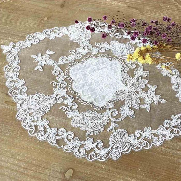 アンティーク フレンチ花柄ファブリック＆クロシェボビン編みレース