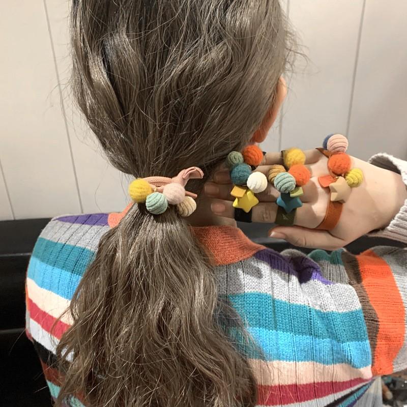 星 ボンボン太め 可愛い ヘアゴム 手作り 普段使い おしゃれ レディース まとめ髪 アップ もこもこヘアゴム カラフルデザインヘアゴム かわいいデザイン ヘアアクセサリー
