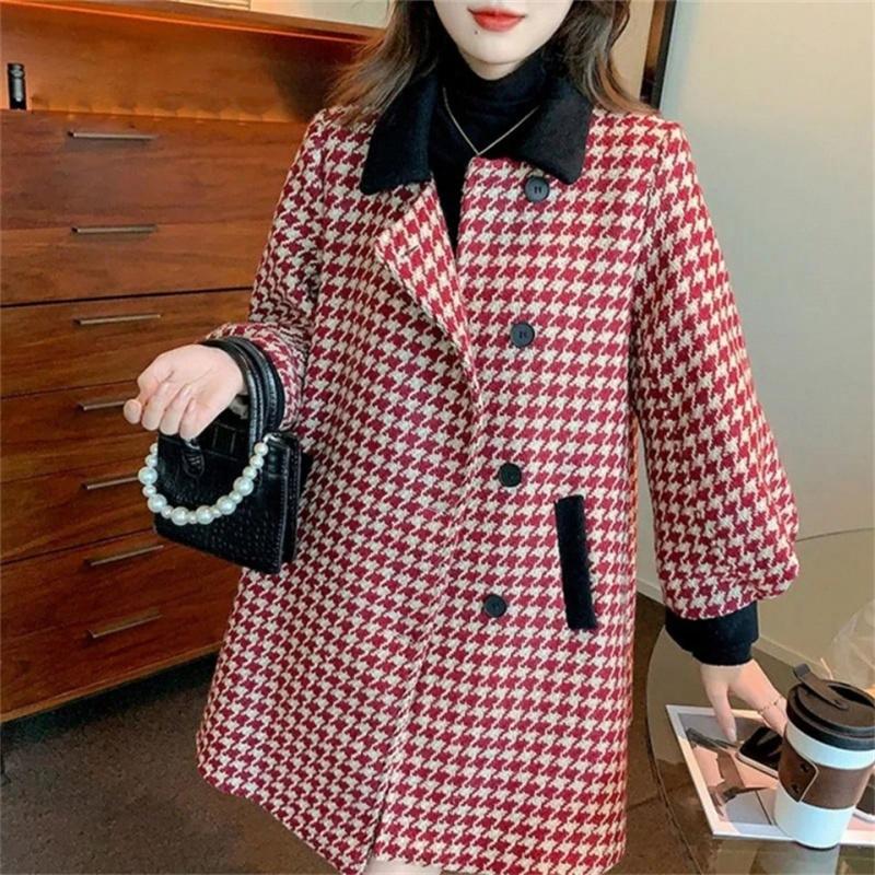 千鳥格子 チェック柄コート レディース ミドル丈 秋冬新作 千鳥格子 チェック柄コート レディース ミドル丈 秋冬新作