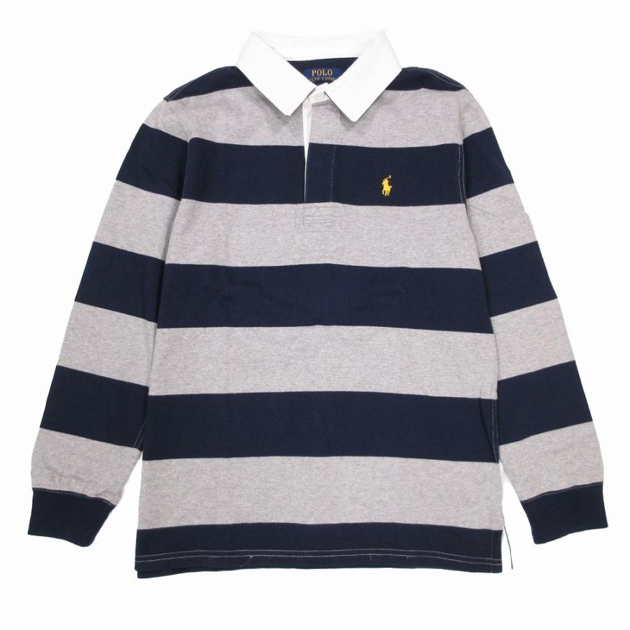 ポロラルフローレン ラガーシャツ ボーイズM紺 グレー 太ボーダー POLO ラルフローレンボーダーラガーシャツ送料無料 長袖 ポロ、ラガ