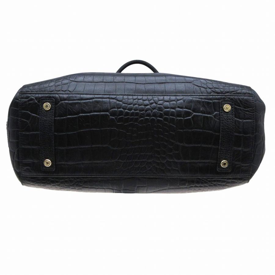 【美品】A.D.M.J. トートバッグ クロコ型押し 黒 ブラック ゴールド金具 A.D.M.J（エーディーエムジェイ） クロコ型押し レザー トートバッグ