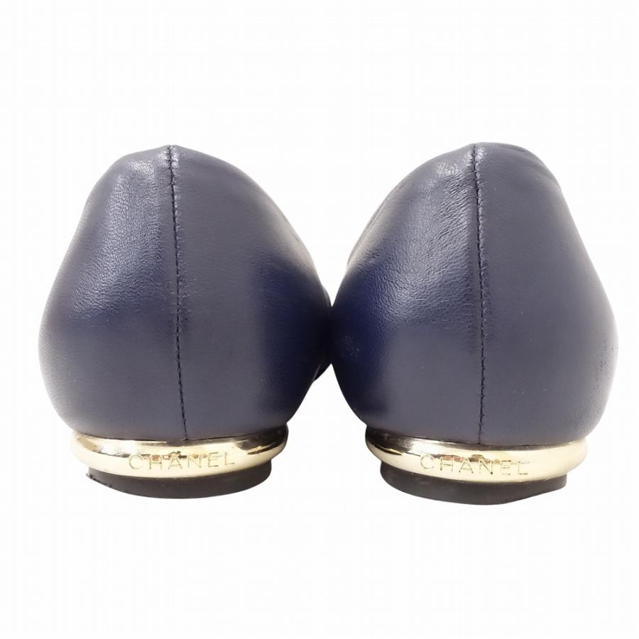 CHANEL シャネル　ネイビー　パンプス　38 CHANEL（シャネル） カメリア フラット シューズ パンプス レザー ロゴ