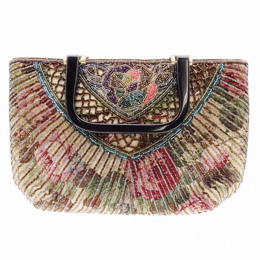美品◇LUMYはしもと◇ルミーはしもと◇総ビーズバッグ◇シルバー金具◇ LUMY はしもと ルミー ビーズ バッグ ビーズ刺繍 ハンドバッグ 廃盤 花
