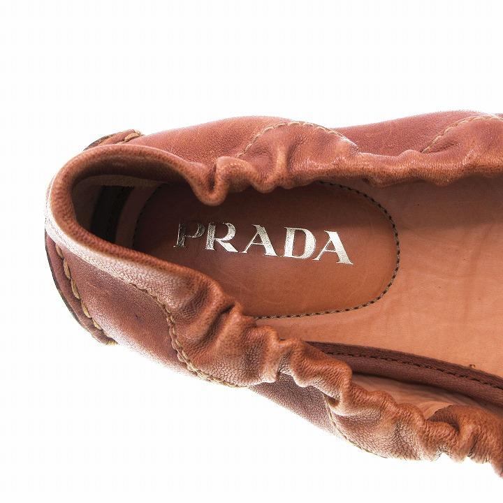 プラダ PRADA レザー バレエ シューズ モカシン フラットシューズ ローファー スリッポン 本革 靴 36 茶 ブラウン ur10｜re-marque｜08