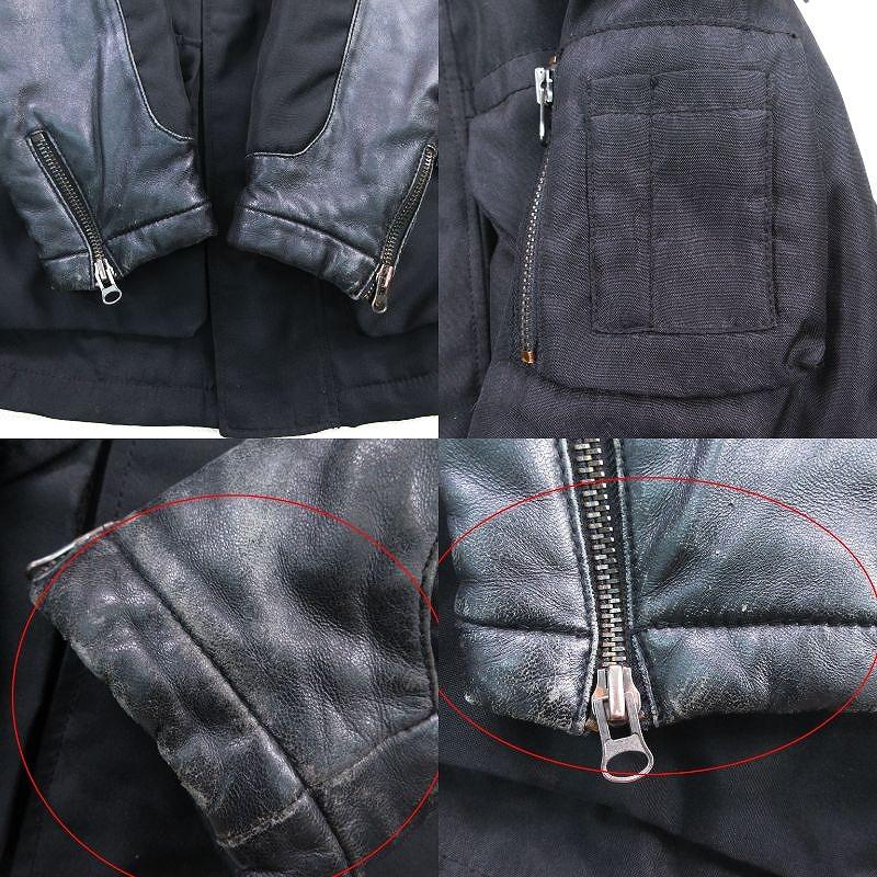 【希少】エンポリオアルマーニ デニム切替 レザーライダースジャケット ブルゾン Emporio Armani レザー切り替え ブルゾン 希少】エンポリオアルマーニ