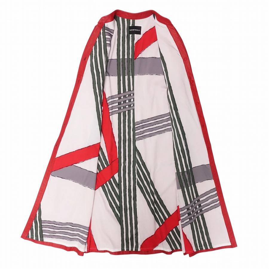 EMPORIO ARMANI 美品 レザー ロング コート ジャケット ノーカラー