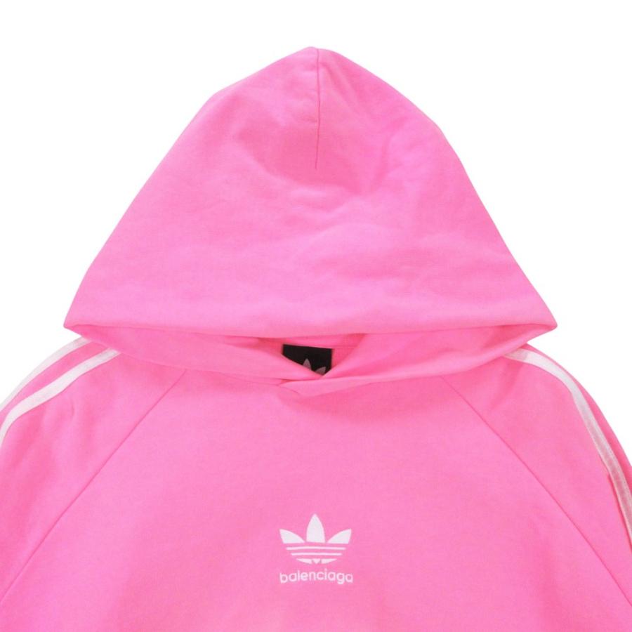 22aw BALENCIAGA × adidas コラボ バレンシアガ アディダス フーディ パーカー プルオーバー サイドライン ロゴ 2 M ピンク 【中古】