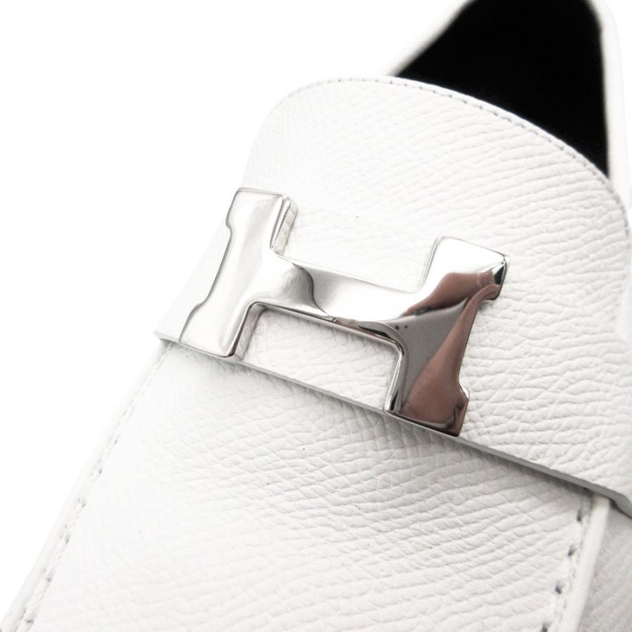 美品 HERMES エルメス ローファー モカシン フォーブル ヴォーエプソン レザー ホワイト イタリア製 37 23.5cm レディース 【中古】