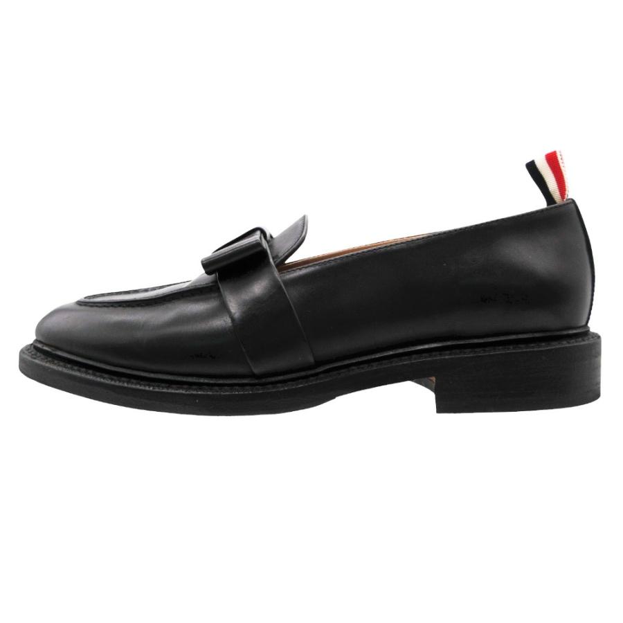 THOM BROWNE トムブラウン ローファー モカシン 革靴 レザー リボン トリコロール イタリア製 36.5 23.5cm 黒 レディース 【中古】