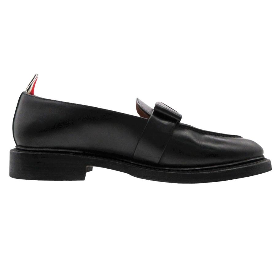 THOM BROWNE トムブラウン ローファー モカシン 革靴 レザー リボン トリコロール イタリア製 36.5 23.5cm 黒 レディース 【中古】