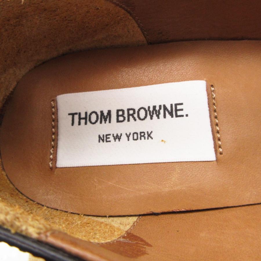 THOM BROWNE トムブラウン ローファー モカシン 革靴 レザー リボン トリコロール イタリア製 36.5 23.5cm 黒 レディース 【中古】