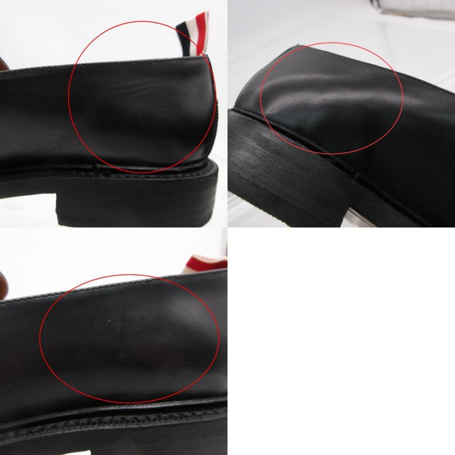 THOM BROWNE トムブラウン ローファー モカシン 革靴 レザー リボン トリコロール イタリア製 36.5 23.5cm 黒 レディース 【中古】