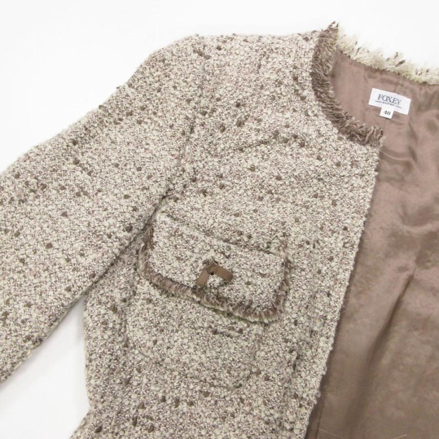 FOXEY - 【美品】 FOXEY ノーカラージャケット 40 ベージュブラウン 