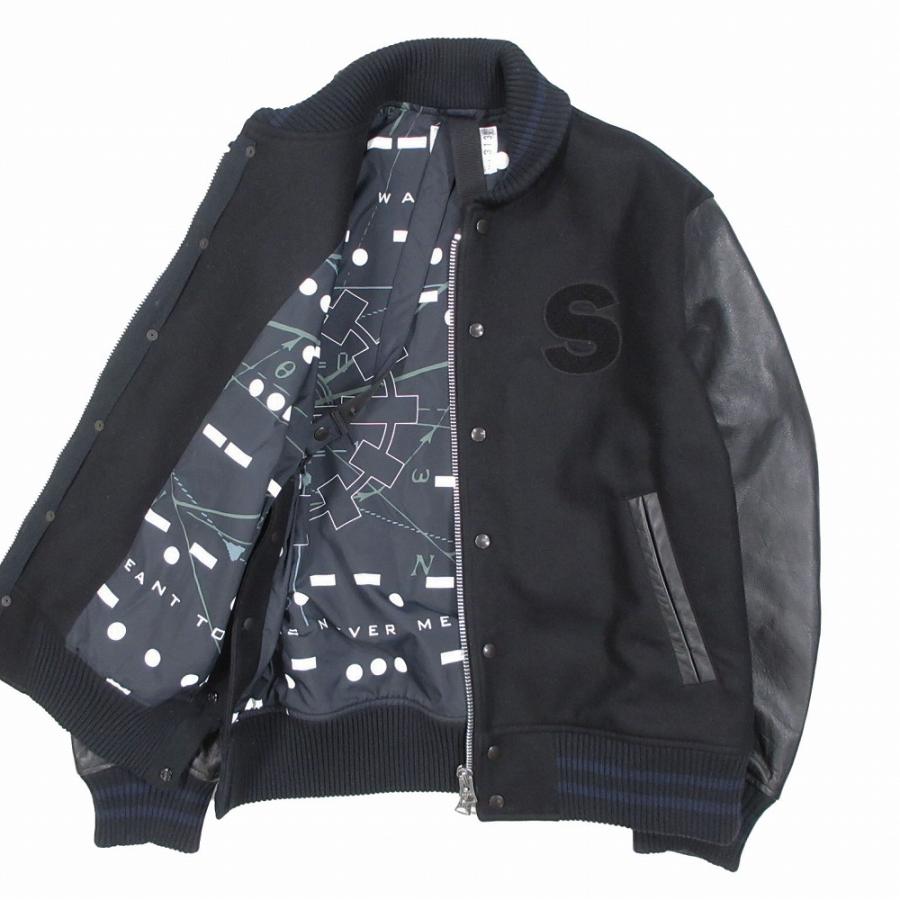 sacai サカイ　スタジアムジャンパー　袖レザー　黒＋ネイビー sacai（サカイ） スタジャン メンズ 【中古】 : コムレイドバージ