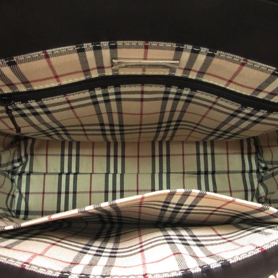 BURBERRY バーバリー ハンドバッグ トートバッグ レザー ロゴ入り ノバチェック裏地 ブラック レディース 【中古】