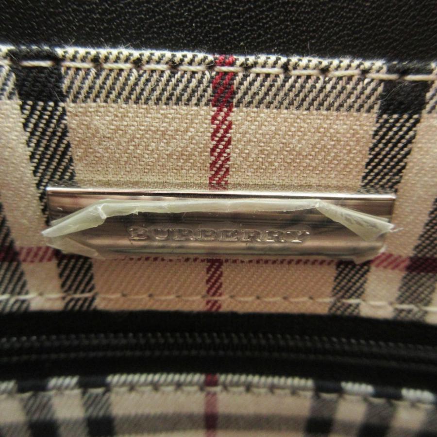BURBERRY バーバリー ハンドバッグ トートバッグ レザー ロゴ入り ノバチェック裏地 ブラック レディース 【中古】