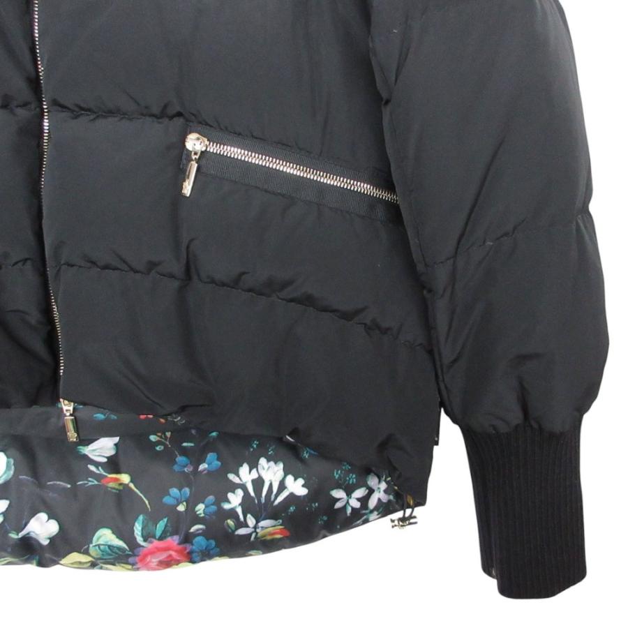 MONCLER モンクレール ダウンジャケット ZOE ジップアップ ブルゾン アウター ショート丈 トロピカル柄 裏地 ブラック 2【M】 レディース 【中古】