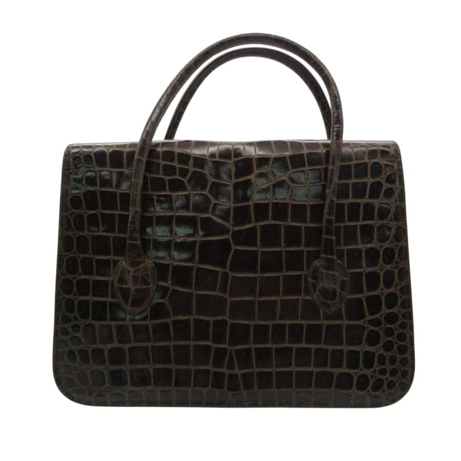 GIORGIO ARMANI ジョルジオアルマーニ ハンドバッグ クロコダイル 型押しレザー トートバッグ ブラウン レディース 【中古】