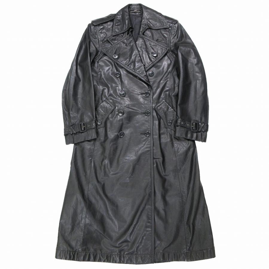ヴィンテージ リアルレザー ロングコート 牛革 XL ライナー付 90s 80年 JUN（ジュン） 80年代 ヴィンテージ 本革 牛革 レザー ロングトレンチ