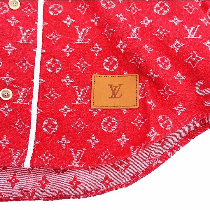 美品 17AW ルイヴィトン シュプリーム LV Jacquard Denim Baseball Jersey デニム ベースボール シャツ ロゴ XL 赤 レッド HDD92WDUB a34｜re-marque｜02