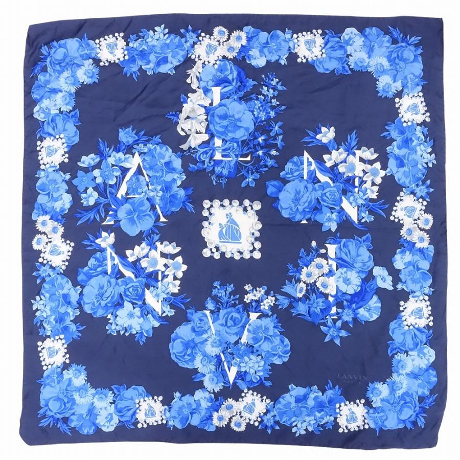 極美品 LANVIN ランバン 大判ストール ウールシルク 花柄 フリンジ付き LANVIN（ランバン） LANVIN PARIS 花柄 フラワー シルク 大判 スカーフ