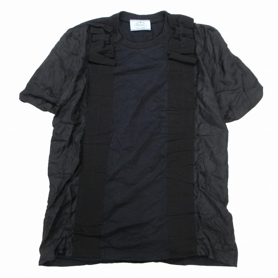 PRADA プラダ テープリボン ナイロン 切替 Tシャツ クルーネック 半袖 