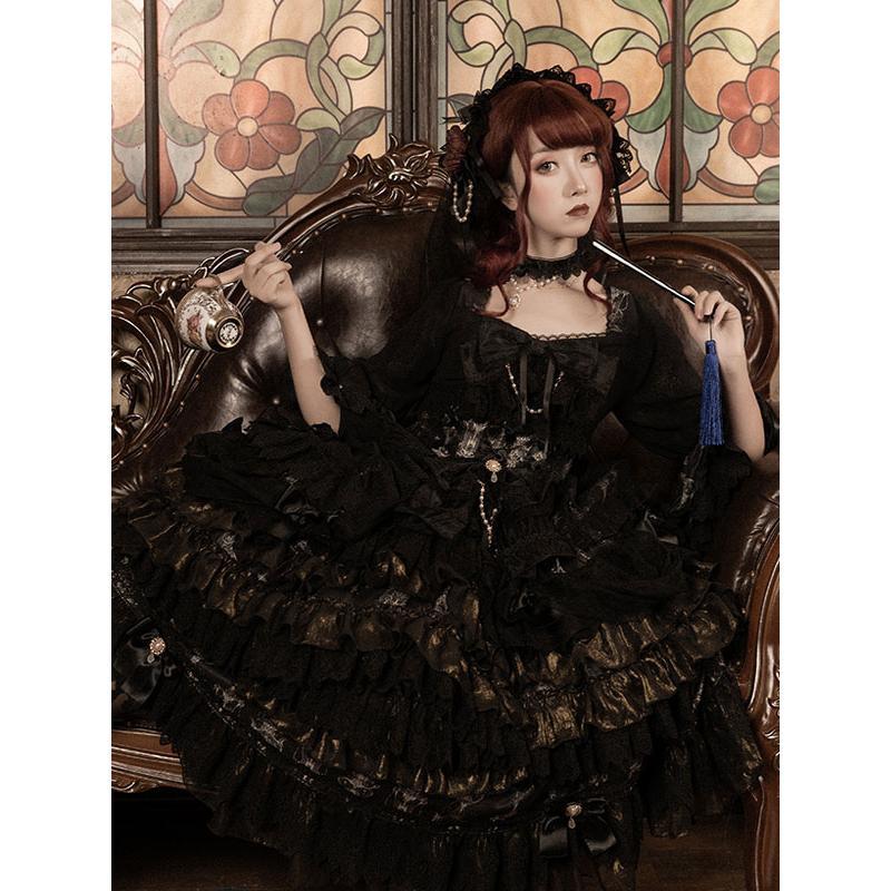 ゴシックロリータOPドレスブラック長袖ポリエステルティー