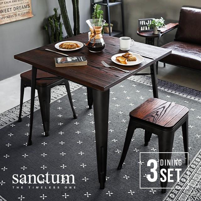 テーブル チェア 3点セット ダイニングテーブルセット 2人掛け Sanctum 木製 無垢材 ヴィンテージ おしゃれ 男前インテリア 男前家具 Vd02 3set Sanctum 通販 Yahoo ショッピング