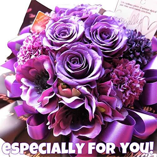 喜寿お祝い 77歳 花束風 紫バラ4 プリザーブドフラワー入り