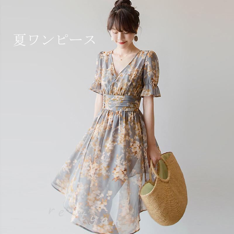 ワンピース レディース 夏 21新着 半袖 膝丈ワンピース 花柄ワンピース オシャレ ロマンチック フランス風 代 30代 Re Ops レーちゃん 通販 Yahoo ショッピング