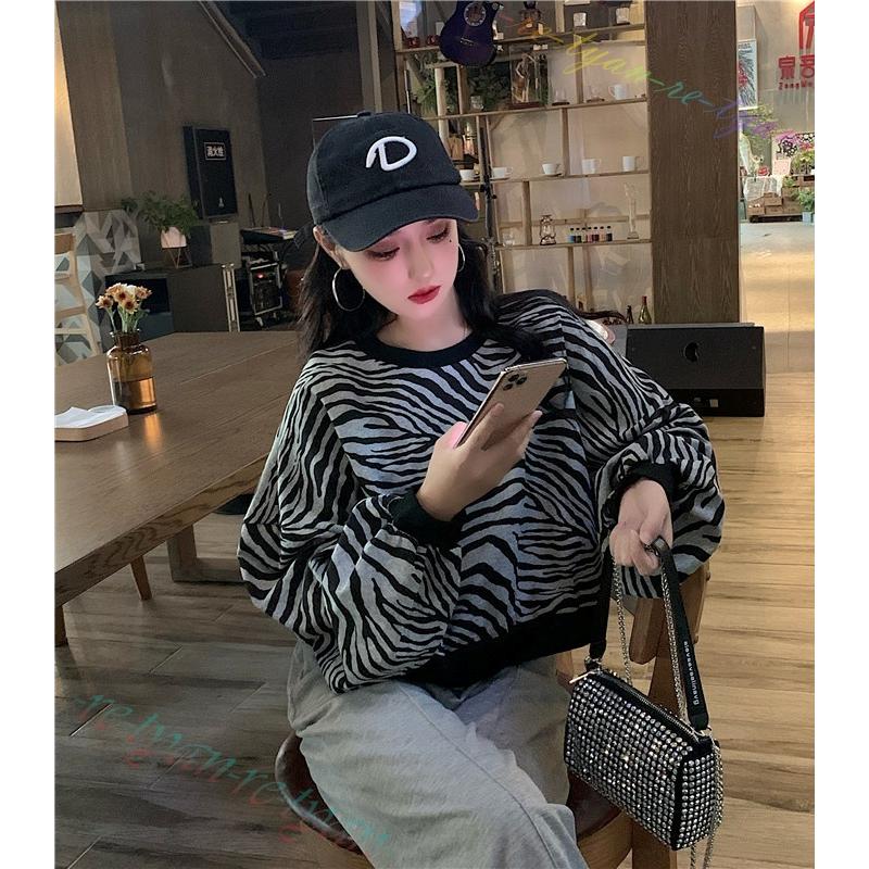 ゼブラ柄 ミニ丈 長袖レディースファッション トップス スウェット