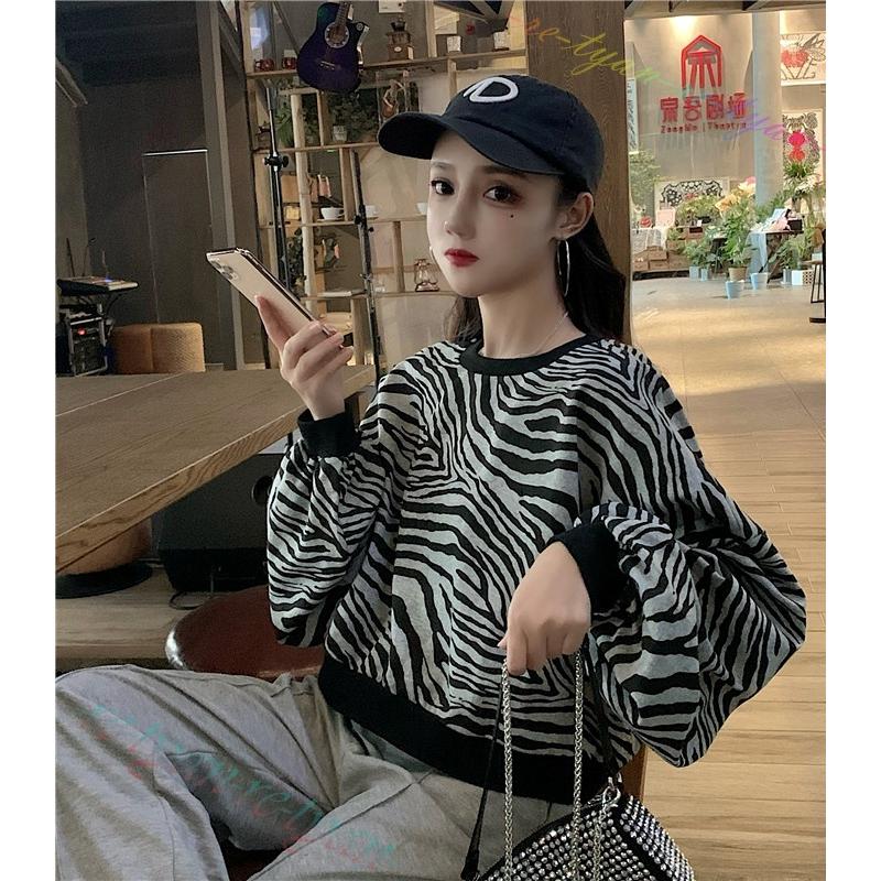 ゼブラ柄 ミニ丈 長袖レディースファッション トップス スウェット