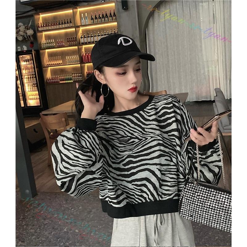 ゼブラ柄 ミニ丈 長袖レディースファッション トップス スウェット