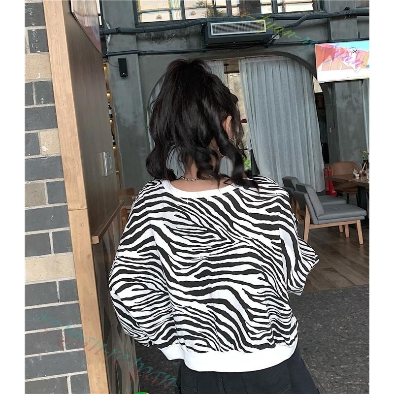 ゼブラ柄 ミニ丈 長袖レディースファッション トップス スウェット