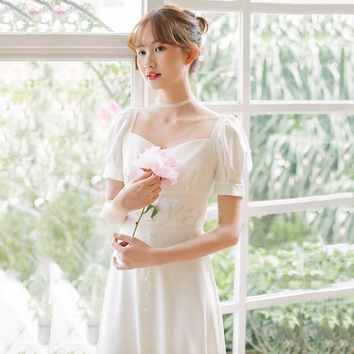 ウエディングドレス 白ワンピース 二次会結婚式ドレス 花嫁 フォトウエディング ビーチ 前撮り 披露宴 ブライダル袖あり フォーマル パーティードレス ミモレ Z5dress331 レーちゃん 通販 Yahoo ショッピング