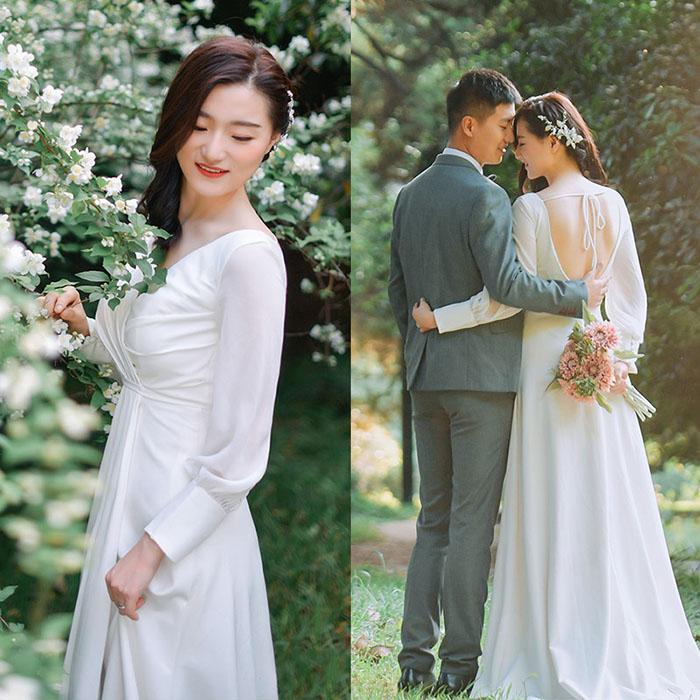 ウエディングドレス 新作海外挙式 二次会 袖あり 長袖 白 花嫁 エンパイア シンプル 格安 披露宴 前撮り Aライン 旅行撮影 新婦 ビーチ ロングドレス Z5dress354 レーちゃん 通販 Yahoo ショッピング