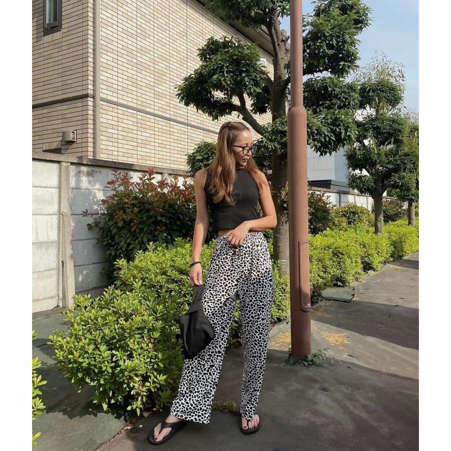 ヒョウ柄 アニマル柄 ワイドパンツ レオパード ウエストゴム ゆったり