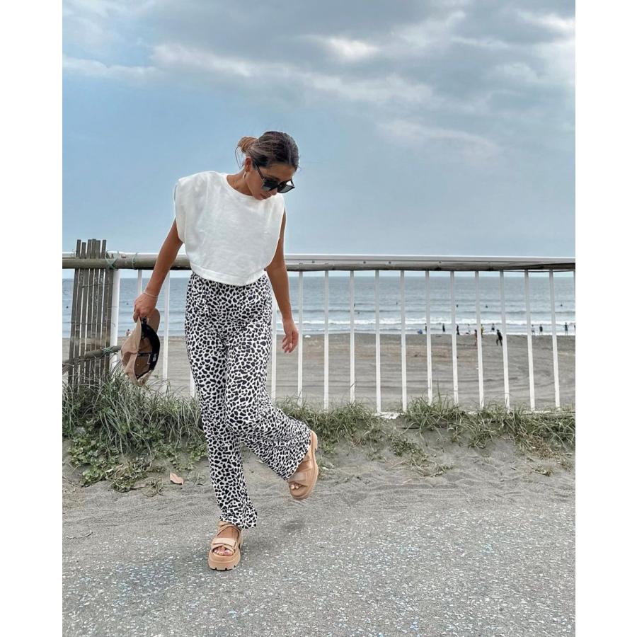 ヒョウ柄 アニマル柄 ワイドパンツ レオパード ウエストゴム ゆったり