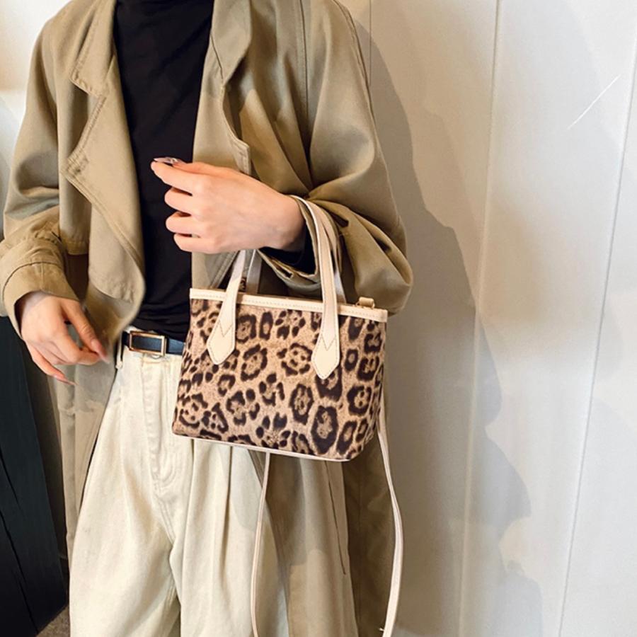 ヒョウ柄 レオパード ベージュ ブラウン バケツバッグ ハンドバッグ