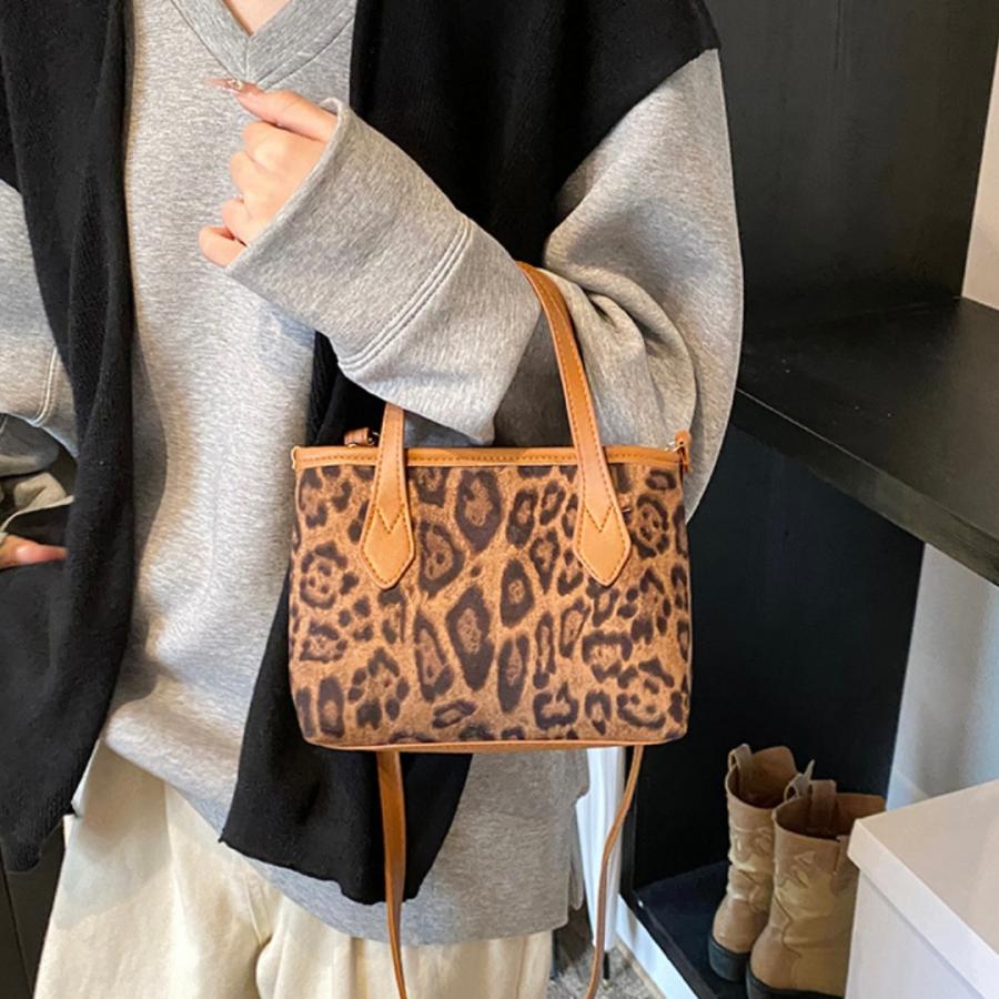ヒョウ柄 レオパード ベージュ ブラウン バケツバッグ ハンドバッグ