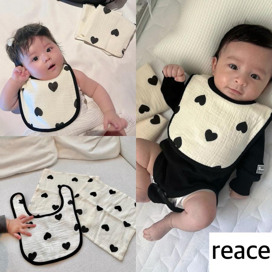 スタイ ガーゼ 3点セット ハート 乳児 よだれかけ 白黒 おしゃれ