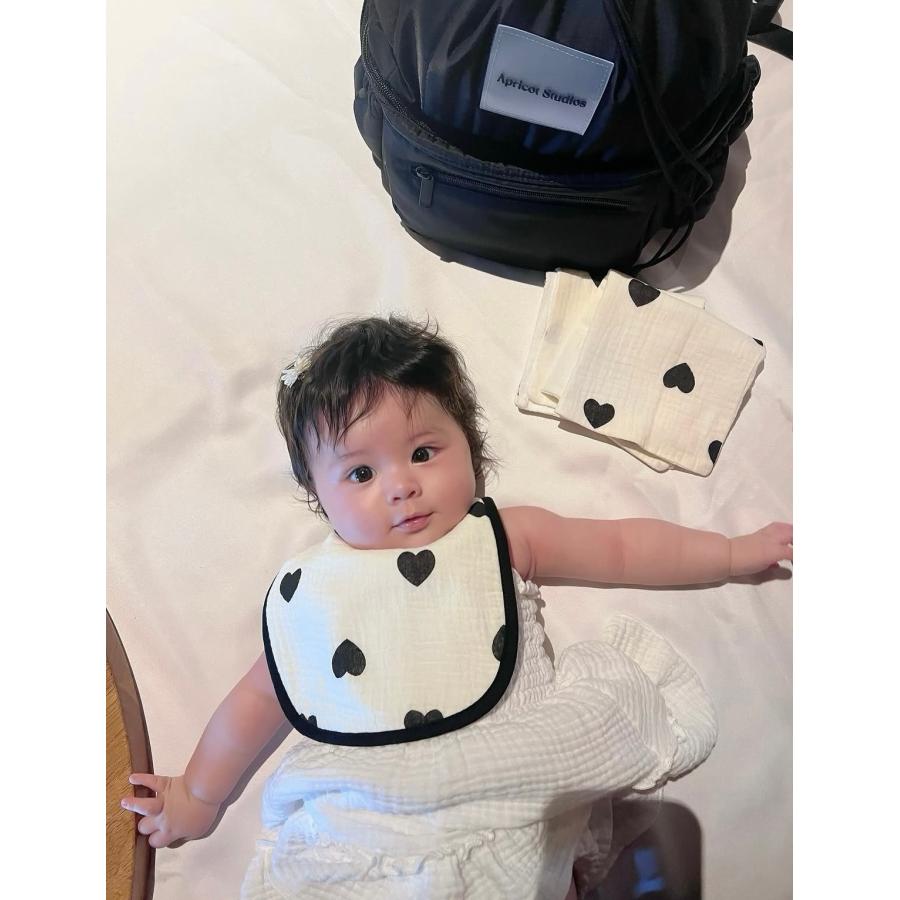 スタイ ガーゼ 3点セット ハート 乳児 よだれかけ 白黒 おしゃれ